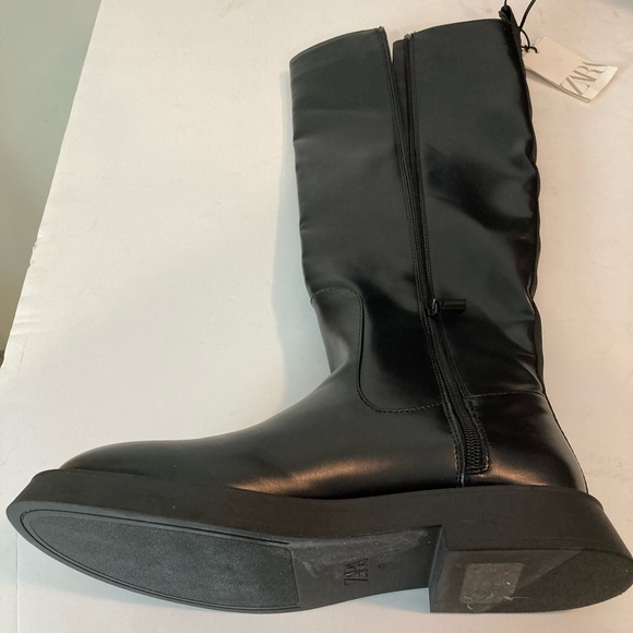 Zara Black Knee Boots Fat Rubber Sole Airfit Insole Foam Size 39 NWT - Picture 3 of 16